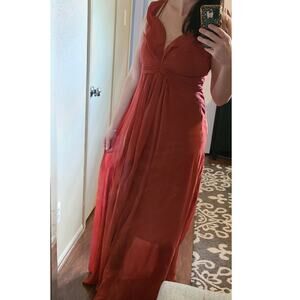 Women's Burnt Orange Mgiacy Long Flowy Wedding guest dress size large